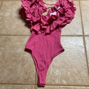 NWT Zara Barbie Pink Bodysuit with Ruffle Detail Sz S